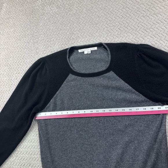 Veronica Beard Albertina Cashmere Women's Sweater Black Grey Puff Shoulder Sz L - Picture 8 of 14